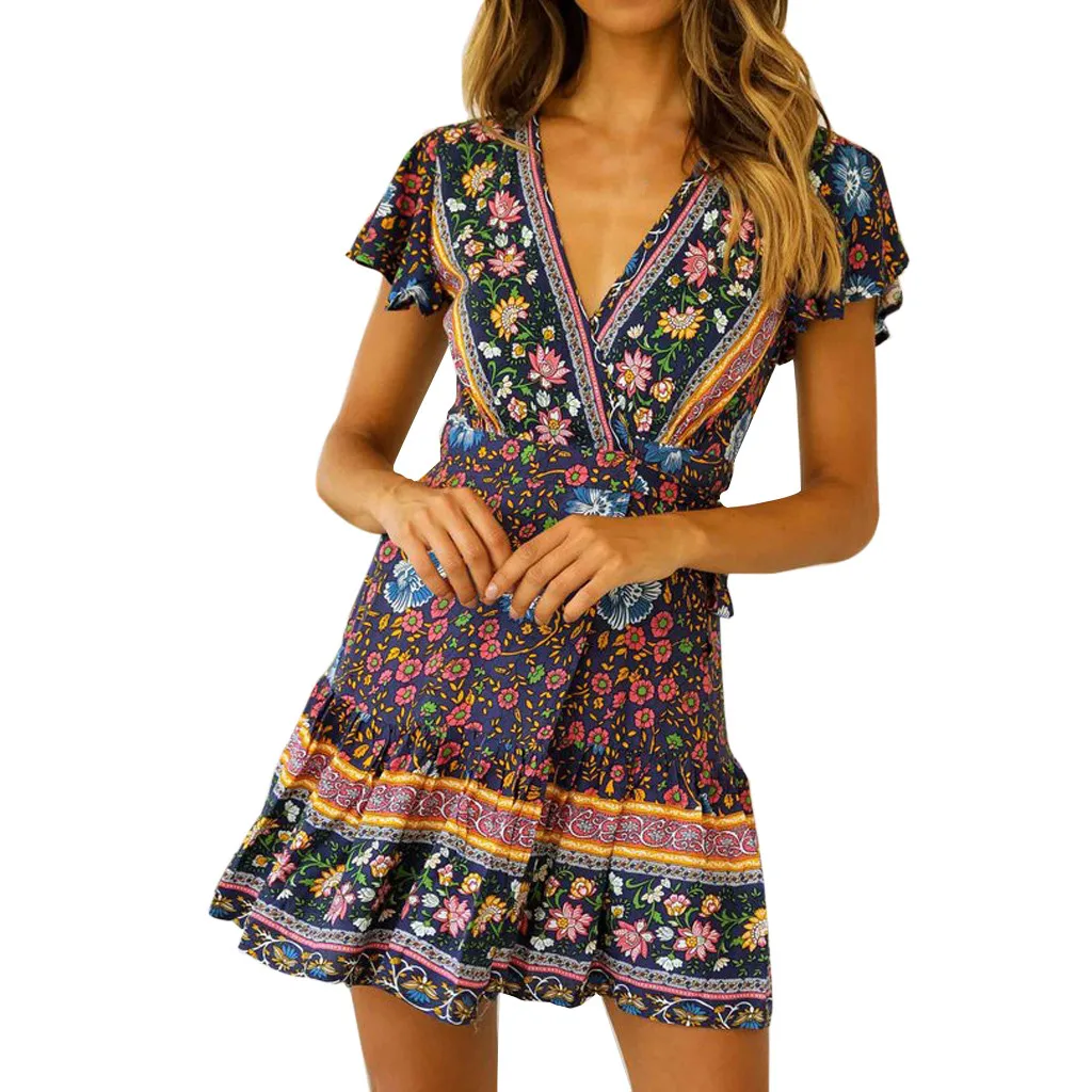 summer Women's Bohemian National Print Short Sleeve Dress Sexy Casual High Waist Bohemia Print V Neck National Style Midi Dress
summer Women's Bohemian National Print Short Sleeve Dress Sexy Casual High Waist Bohemia Print V Neck National Style Midi Dress