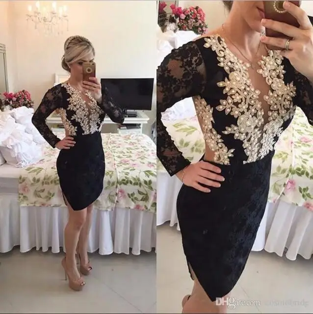 vestido de festa 2017 little black short prom long sleeve appliques illusion buttons back sheath party gowns Cocktail Dresses
vestido de festa 2017 little black short prom long sleeve appliques illusion buttons back sheath party gowns Cocktail Dresses