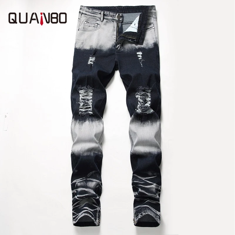 QUANBO Jeans 2019 Spring New Arrival Fashion Ripped Hole Skinny Stretch Jeans Mens Zipper decoration Big Size Pleated jeans
QUANBO Jeans 2019 Spring New Arrival Fashion Ripped Hole Skinny Stretch Jeans Mens Zipper decoration Big Size Pleated jeans