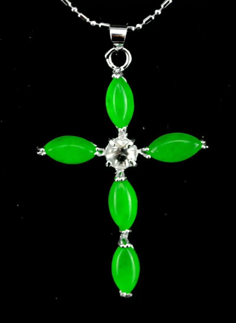 Jewelr 005297 Green Crystal Cross Pendant and Necklace | Украшения и аксессуары