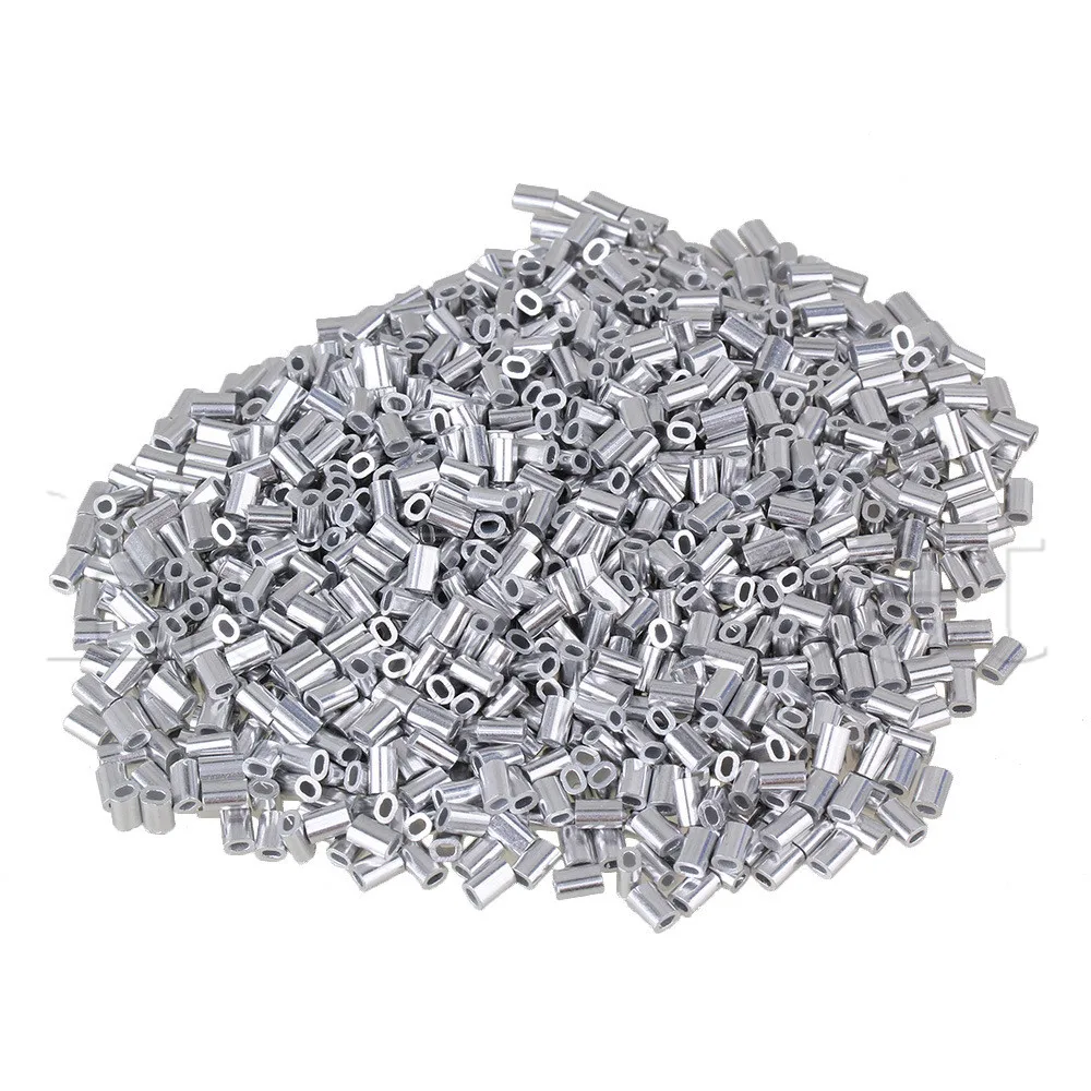 100 piezas de 2 mm cable cuerda de aluminio mangas clips engarzados bucles tono plata con doble agujeros