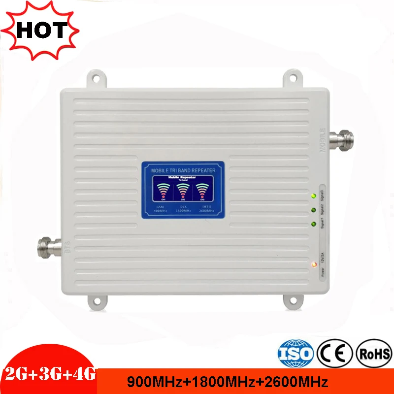 GSM 900 DCSLTE 1800 FDD LTE 2600 2G 3G 4G Triple Band Mobile Signal Repeater 70dB Gain 23dBm Signal Booster Cellular Amplifier (12)