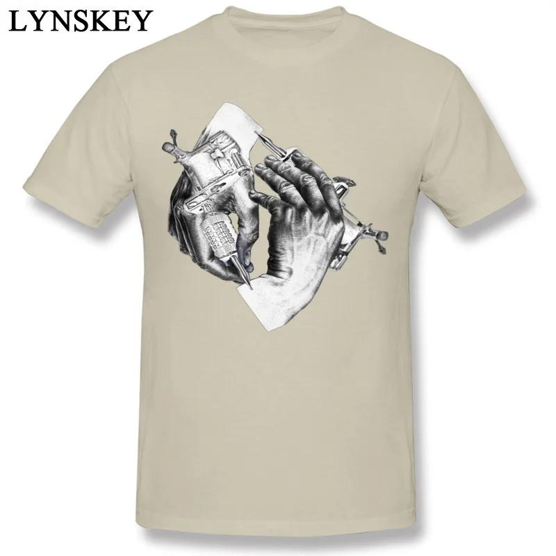 Faddish Normal Tops T Shirt Escher Tattoo Summer/Fall Short Sleeve 100% Cotton O-Neck Male T Shirts Normal Tee Shirts beige