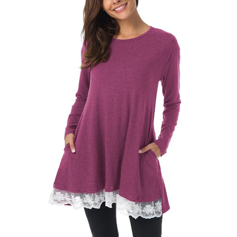 Spring Autumn Women Casual Dress Ladies Solid Color Long Sleeve O neck Casual Lace Edge Bottoms Dresses Plus Size Women Clothing
Spring Autumn Women Casual Dress Ladies Solid Color Long Sleeve O neck Casual Lace Edge Bottoms Dresses Plus Size Women Clothing