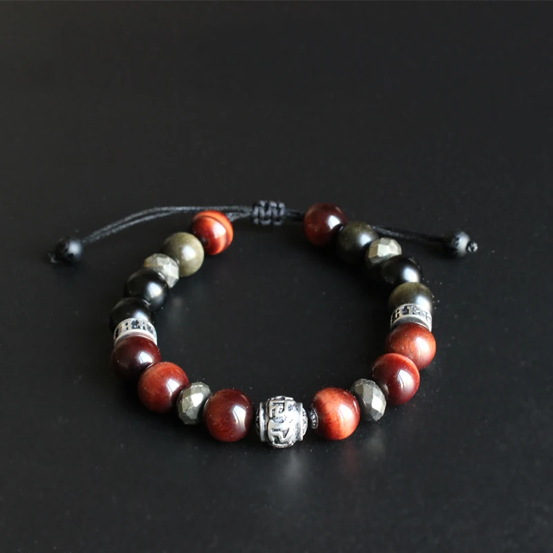 Wholesale Obsidian & Red Tiger Eye Stone 10mm Beads Six true words Charm Bracelet Tibetan buddhim Handmade Jewelry Men Women
Wholesale Obsidian & Red Tiger Eye Stone 10mm Beads Six true words Charm Bracelet Tibetan buddhim Handmade Jewelry Men Women