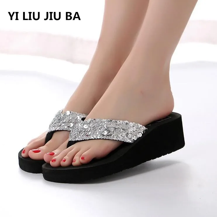 2019 Summer Fashion Women's Slippers Sequins Anti-Slip Wedge Sandals Indoor Outdoor Mid Heel Platform Slippers Flip-flops **126
2019 Summer Fashion Women's Slippers Sequins Anti-Slip Wedge Sandals Indoor Outdoor Mid Heel Platform Slippers Flip-flops **126