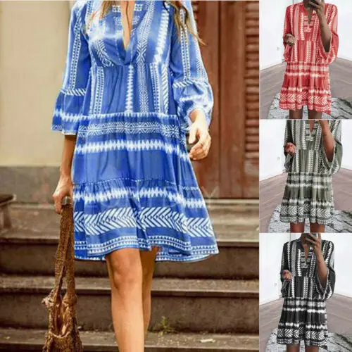 Hirgin New Women Summer Boho Short V-Neck 3/4 Sleeve Casual Dress Cocktail Party Dresses Loose Sundress Hot
Hirgin New Women Summer Boho Short V-Neck 3/4 Sleeve Casual Dress Cocktail Party Dresses Loose Sundress Hot