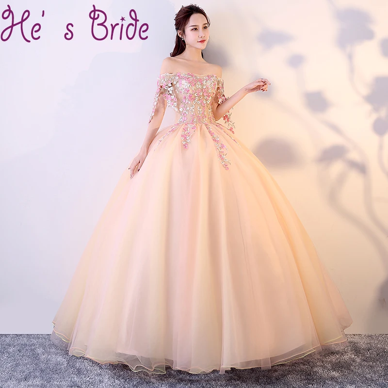 Evening Dress Champange Short Sleeves Lace Up Back Ball Gown Floor Length Tulle Lace Flowers Party Quinceanera Prom Dress
Evening Dress Champange Short Sleeves Lace Up Back Ball Gown Floor Length Tulle Lace Flowers Party Quinceanera Prom Dress