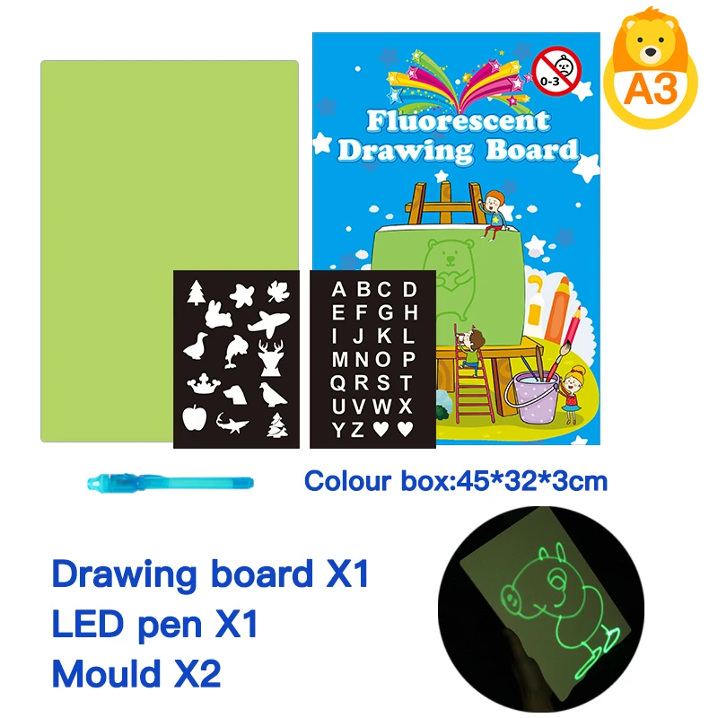 A3 A4 Super fun kids toys freeze light tracing drawing board fluorescent board glow in the dark light for 3 years old kids
A3 A4 Super fun kids toys freeze light tracing drawing board fluorescent board glow in the dark light for 3 years old kids