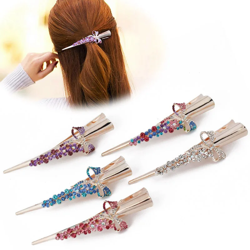 

Bows Horn Hair Clips Full Rhinestones Zinc Alloy Hairpins Hair Accessories for Women Girl Barrettes Headdress
