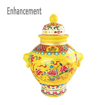 Antique Royal Ceramic Cloisonne Enamel Jar Vase Yellow Glaze Hat-covered Jar Ornament Creative Gift
Antique Royal Ceramic Cloisonne Enamel Jar Vase Yellow Glaze Hat-covered Jar Ornament Creative Gift