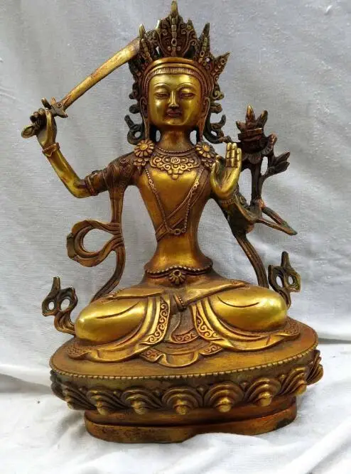 S5273 12" China gilt bronze carved manjuist Wen Shu Bodhisattva Sculpture Statue
S5273 12" China gilt bronze carved manjuist Wen Shu Bodhisattva Sculpture Statue