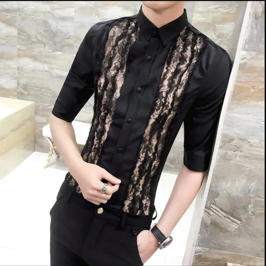 New Singer Costumes Nightclub Bar Hair Salon Personality Men's Sexy Hollow Short Sleeve Shirt Hairstylist Tide Fashion Shirts
New Singer Costumes Nightclub Bar Hair Salon Personality Men's Sexy Hollow Short Sleeve Shirt Hairstylist Tide Fashion Shirts