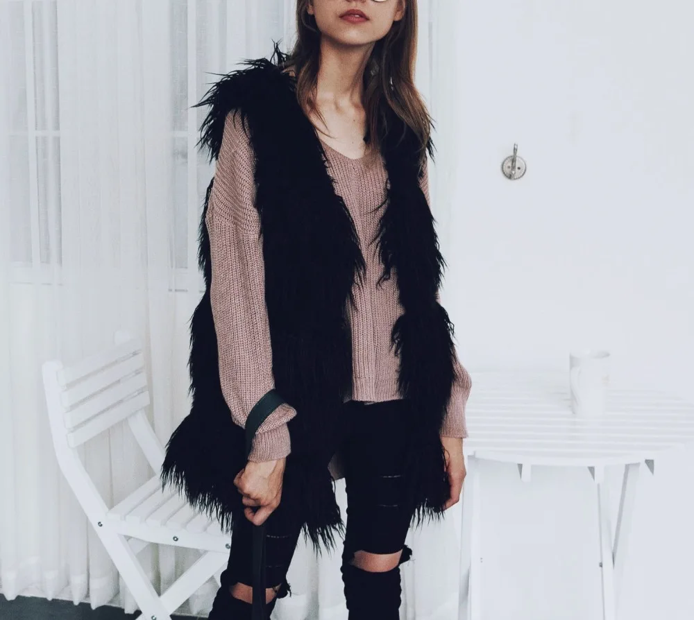 Real time fashion imitation fur vest female Europe and America popular beach wool vest (8)