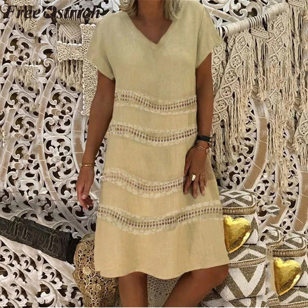 FREE OSTRICH Dress Women Retro Short Sleeve Print Knee-Length Beige V-neck Loose Dignified Noble Graceful Short Dress Summer
FREE OSTRICH Dress Women Retro Short Sleeve Print Knee-Length Beige V-neck Loose Dignified Noble Graceful Short Dress Summer