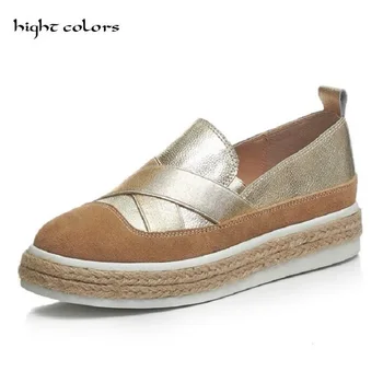 New 2019 Fashion Thick Soles Woman Loafers Summer Women Genuine Leather Flats Shoes Slip on Braided Fisherman Shoes GOLD SILVER
New 2019 Fashion Thick Soles Woman Loafers Summer Women Genuine Leather Flats Shoes Slip on Braided Fisherman Shoes GOLD SILVER