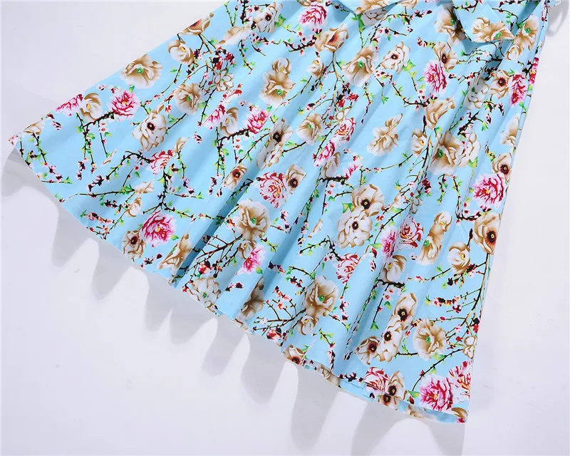Kostlish Floral Print Summer Sundress 2017 Short Sleeve Belt Tunic Vintage Dress Women Elegant Swing Rockabilly Party Dresses (36)
