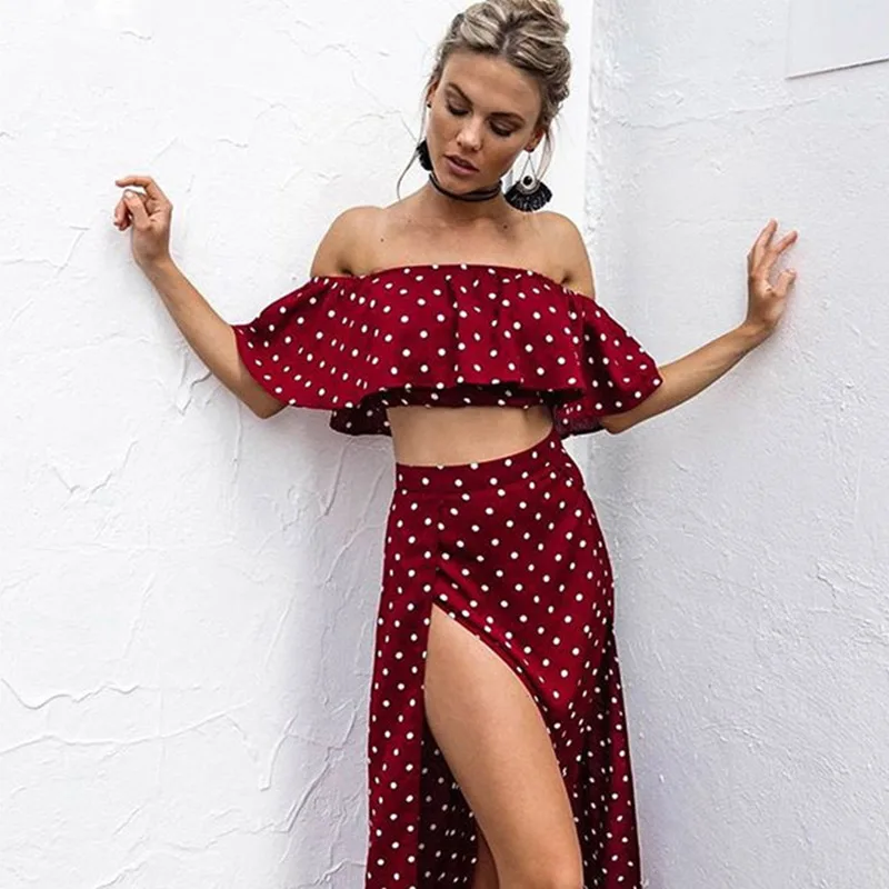 Sexy Chiffon Ruffle Dot Off Shoulder Women's Maxi Dress Slash Neck Split Bohemian Women Dresses 2019 Summer Beach Vestidos Sets
Sexy Chiffon Ruffle Dot Off Shoulder Women's Maxi Dress Slash Neck Split Bohemian Women Dresses 2019 Summer Beach Vestidos Sets