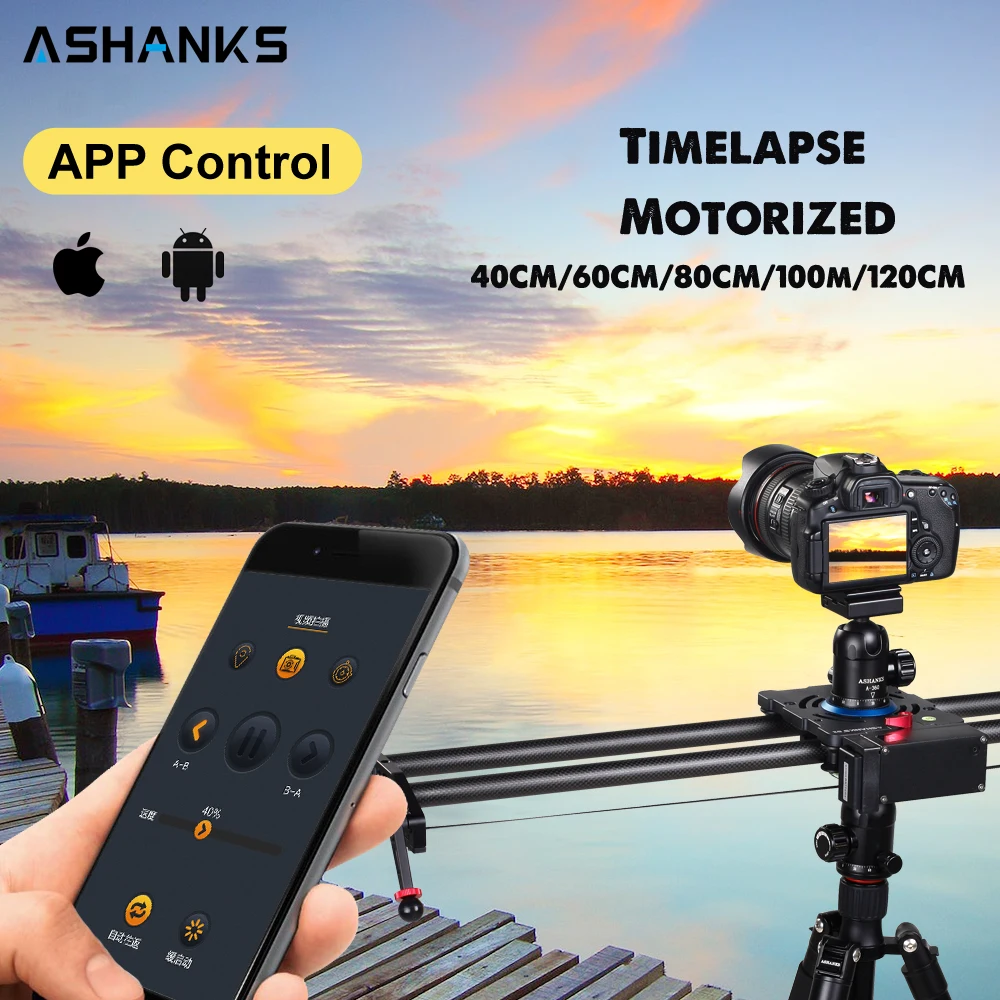 ASHANKS Bluetooth Carbon Camera Slider Motorized Electric Control Delay Track Rail for Timelapse Photography Video Interview
ASHANKS Bluetooth Carbon Camera Slider Motorized Electric Control Delay Track Rail for Timelapse Photography Video Interview