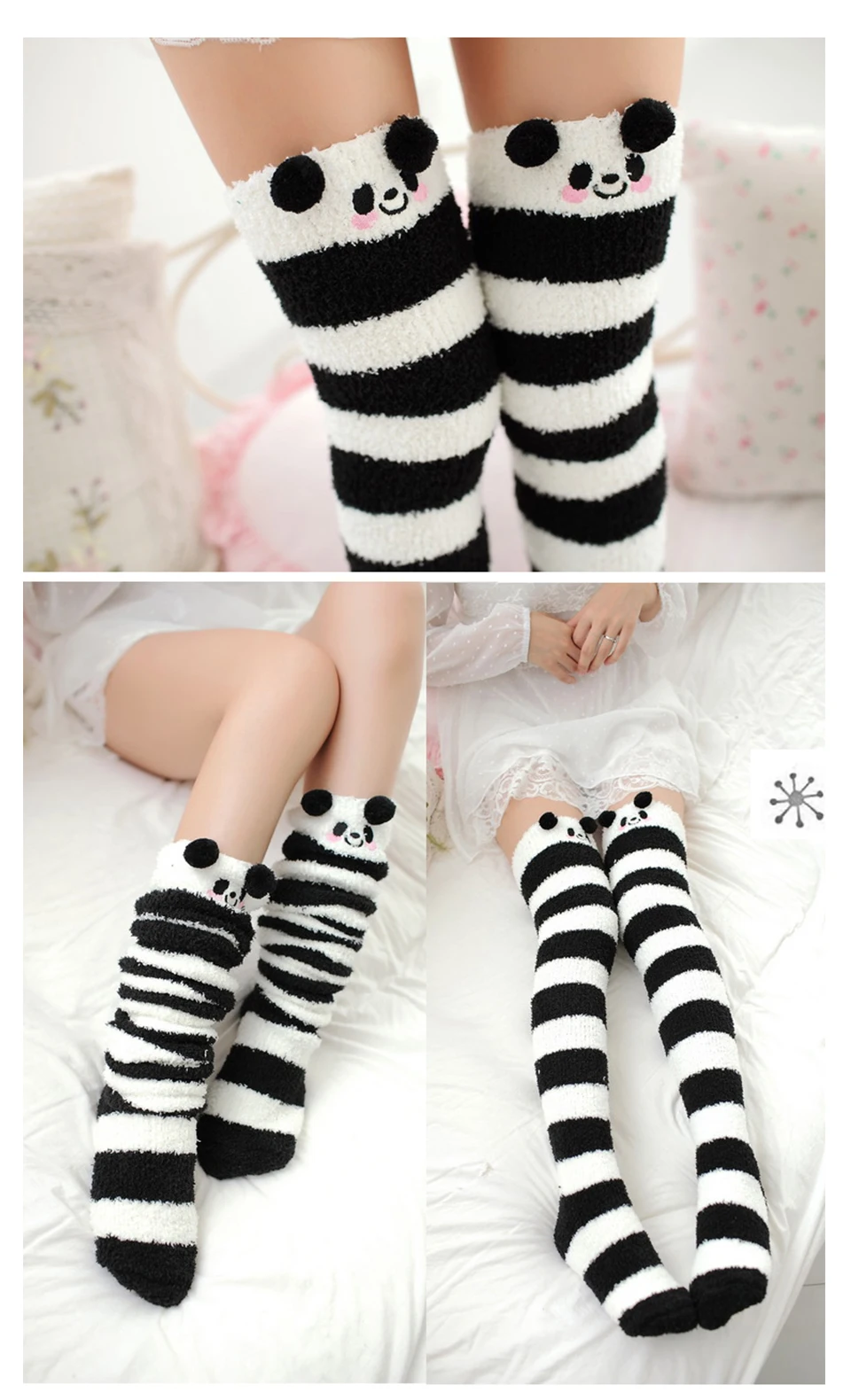 2019 New Winter Coral Velvet Knee Pads Ladies Cute Comfortable Thick Warm Towel Leggings Women's Stockings Striped Sleeping Sock (7)
