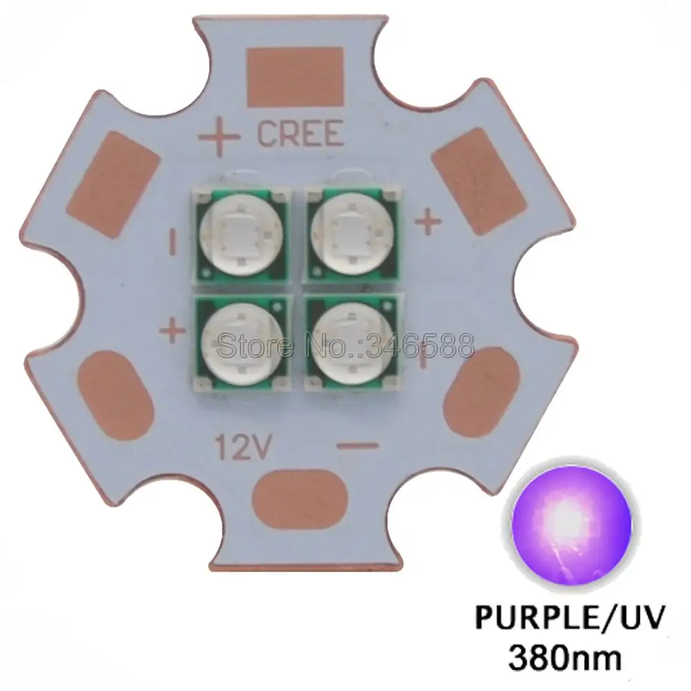 

2pcs/lot! High Power 12W Epileds 3535 380NM UV Purple Led Emitter Lamp Light 7V 1400mA 14V 700mA 4Leds On 20MM Copper PCB Board