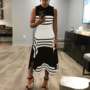 Women 's O Neck Color Block Striped Pattern Asymmetrical Sleeveless Dress
Women 's O Neck Color Block Striped Pattern Asymmetrical Sleeveless Dress