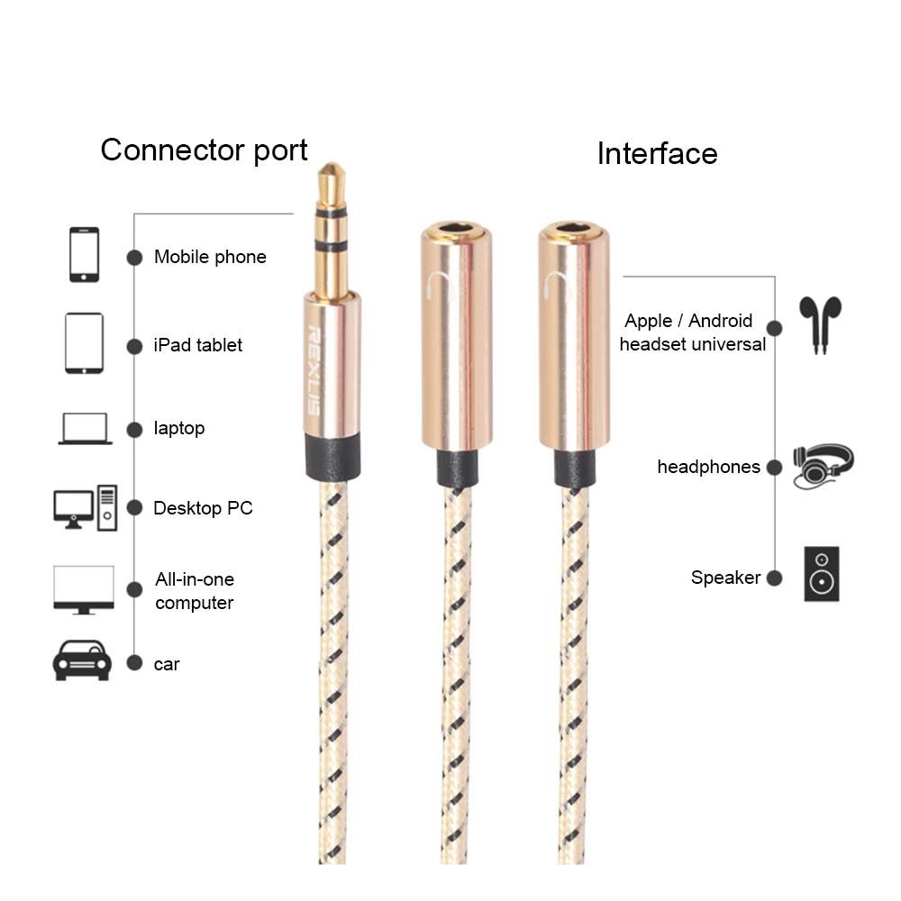 Earphone Adapter 3.5mm Jack Nylon Weave Audio Aux Cable Male to 2 Female Stereo Extension Headphone Splitter Cord
Earphone Adapter 3.5mm Jack Nylon Weave Audio Aux Cable Male to 2 Female Stereo Extension Headphone Splitter Cord