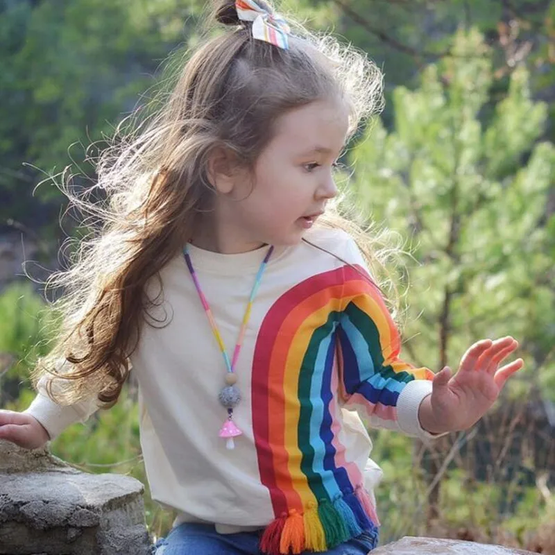 Baby Girl Clothes Autumn New Children's Tassels Rainbow Sun Pattern European & American Long-Sleeved Sweater T-Shirt For 1-6Y
Baby Girl Clothes Autumn New Children's Tassels Rainbow Sun Pattern European & American Long-Sleeved Sweater T-Shirt For 1-6Y