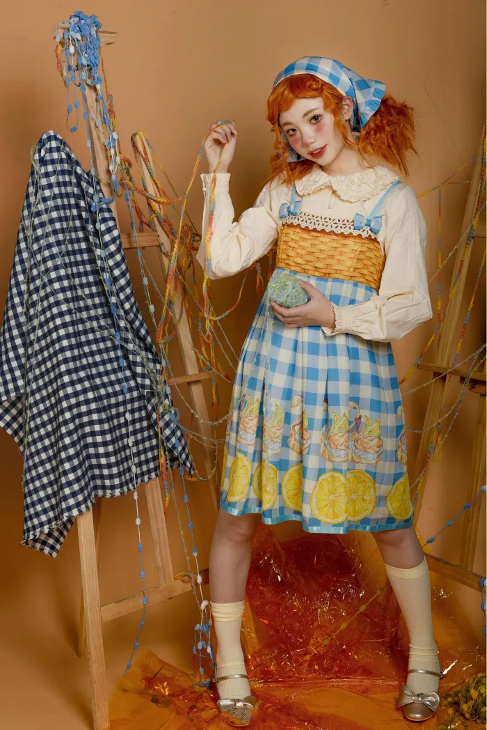 Lemon Basket Swam Women's JSK Lolita Dress Bows Sleeveless Cute Blue Plaid Checks One Piece
Lemon Basket Swam Women's JSK Lolita Dress Bows Sleeveless Cute Blue Plaid Checks One Piece