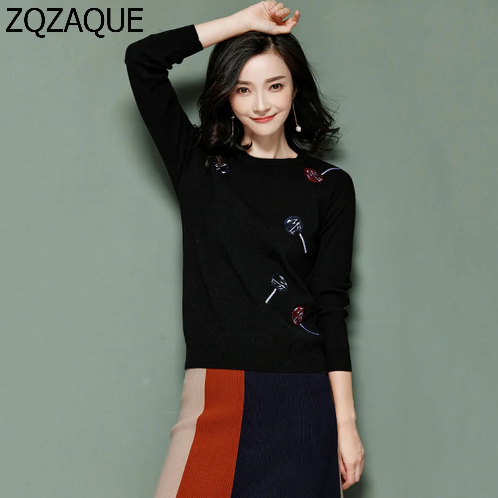 Shining Sequined Lollipop Pattern Embroidery Women's Knitted Pullovers Fashion Brand Designer Fall Winter Female Knit Top SY1431
Shining Sequined Lollipop Pattern Embroidery Women's Knitted Pullovers Fashion Brand Designer Fall Winter Female Knit Top SY1431