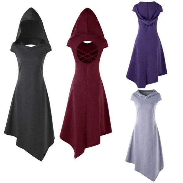 Summer Goth Women Steampunk Witch Hooded Dress Cut Out Long Top Cosplay Costume 
Summer Goth Women Steampunk Witch Hooded Dress Cut Out Long Top Cosplay Costume