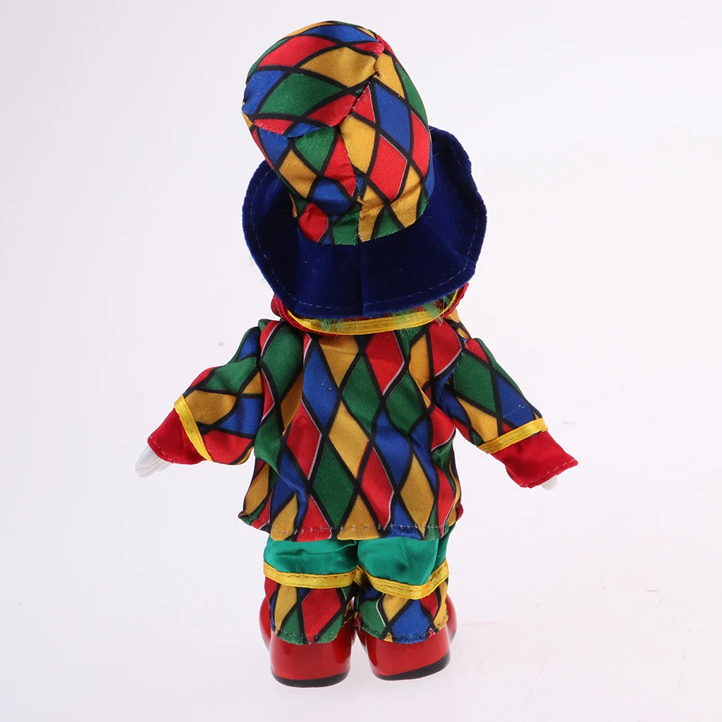 Interesting Harlequin Smiling Clown Doll Standing Porcelain Doll Home Decor
