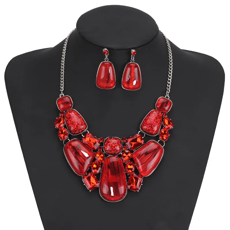 Resin gem with alloy retro exaggerated clavicle necklace and earrings costume jewerly sets for woman accessories
Resin gem with alloy retro exaggerated clavicle necklace and earrings costume jewerly sets for woman accessories