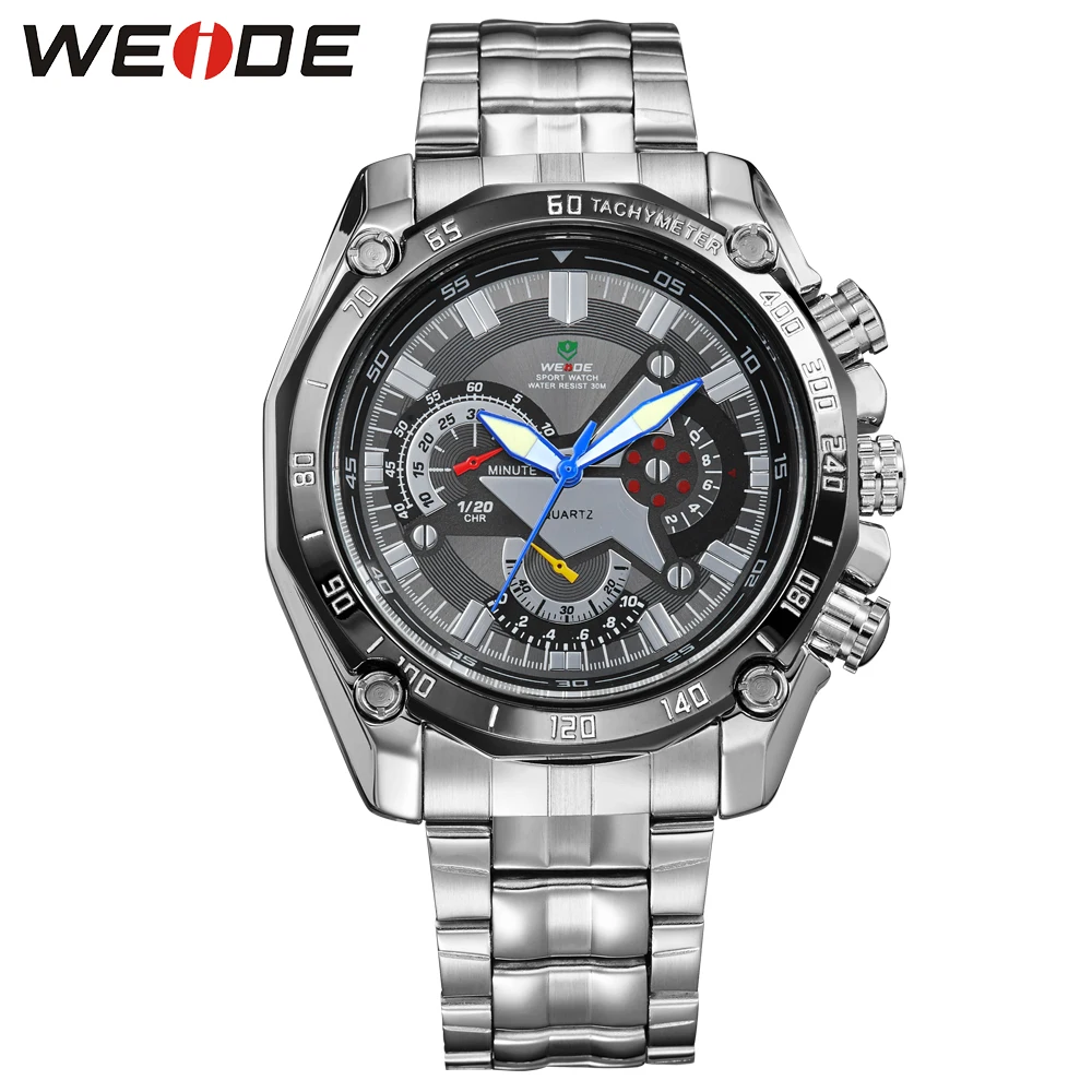 Hot Sale Fashion Model WEIDE Men's Sports Analog Display Quartz Movement Stainless Steel Strap Band Two Buttons For Decoration
Hot Sale Fashion Model WEIDE Men's Sports Analog Display Quartz Movement Stainless Steel Strap Band Two Buttons For Decoration