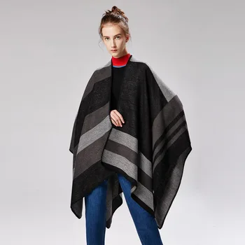 

2019 Fashion Tassel Women's Poncho Hooded Striped Winter Scarves For Women Knitted Warm Scarf Shawls Female Pashmina Cape Cloak