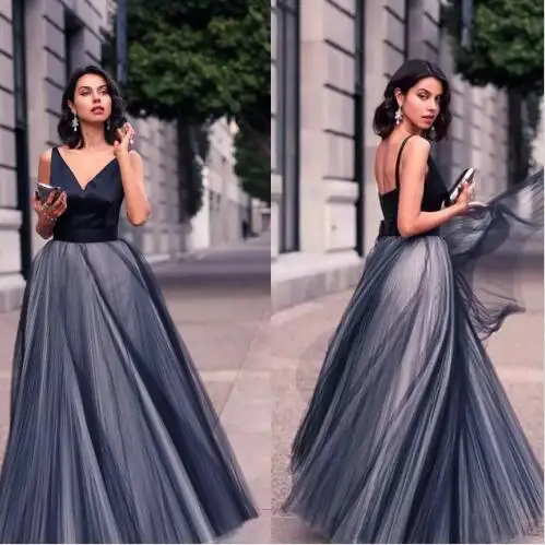Formal Black Tulle Elegant Evening Dresses Satin Spaghetti Straps V Neck Vintage Long Cut Out Prom Party Dresses Custom Made
Formal Black Tulle Elegant Evening Dresses Satin Spaghetti Straps V Neck Vintage Long Cut Out Prom Party Dresses Custom Made