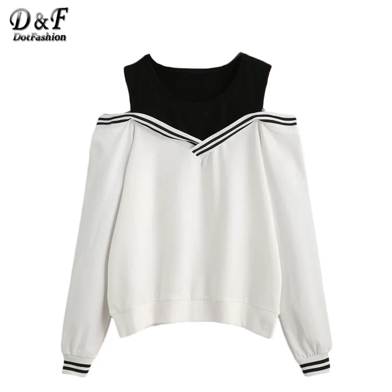 Dotfashion Female Varsity Striped Contrast Open Shoulder Women Pullovers Color Block Round Neck Long Sleeve Sweatshirt
Dotfashion Female Varsity Striped Contrast Open Shoulder Women Pullovers Color Block Round Neck Long Sleeve Sweatshirt