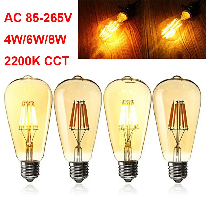 ST64 Antique E27 LED Edison Filament Bulb 4W 6W 8W Golden Glass 2200K Extra Warm 110V 220V Retro Style 40W Edison bulb Replace
ST64 Antique E27 LED Edison Filament Bulb 4W 6W 8W Golden Glass 2200K Extra Warm 110V 220V Retro Style 40W Edison bulb Replace