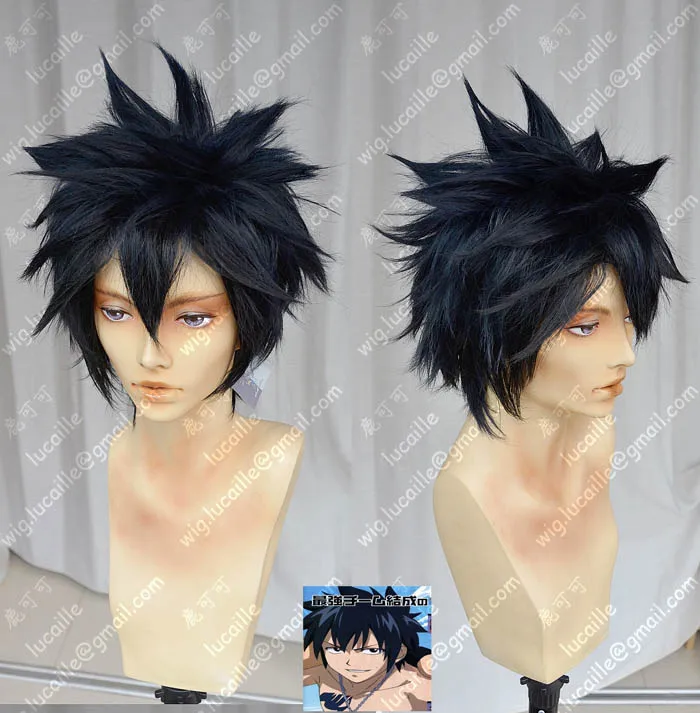 Anime Fairy Tail Gray Fullbuster Cosplay Wigs Short Heat Resistant Synthetic Hair Wig + Cap | Тематическая одежда и
