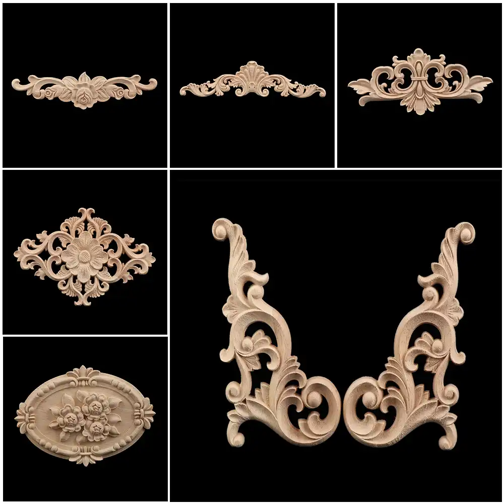 1pc Floral Wood Carved Corner Applique Wooden Carving Decal For