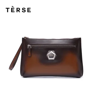 

TERSE 2018 New Handbags Genuine Calf Leather Day Clutches For Men Zipped Casual Tote Hand Bag Phone Pocket Customized Logo Hot