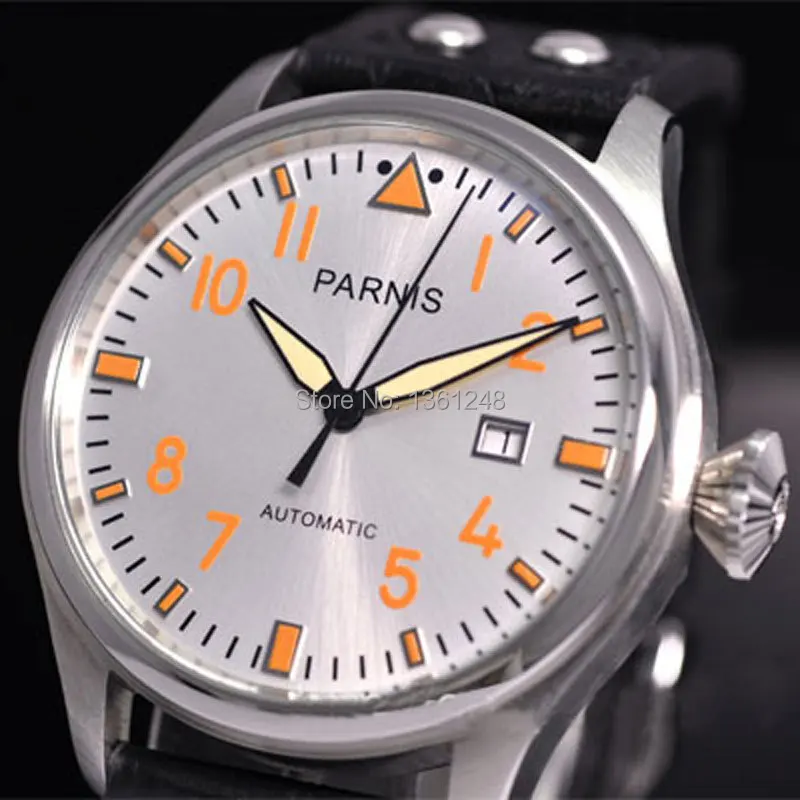 47mm parnis white dial ST 2551 movement orange marks date adjust automatic mens watch P84
47mm parnis white dial ST 2551 movement orange marks date adjust automatic mens watch P84