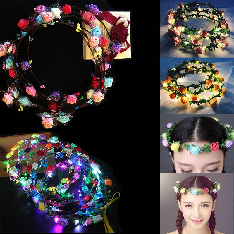 8 colour Glowing LED Light Up Hair Wreath Wedding Party Crown Flower wreath light hat fairy dress up Holiday hot Couple gift
8 colour Glowing LED Light Up Hair Wreath Wedding Party Crown Flower wreath light hat fairy dress up Holiday hot Couple gift