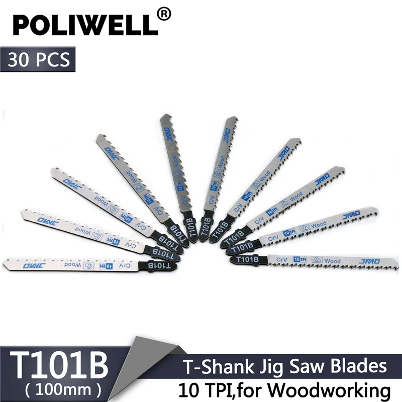 POLIWELL 30PCS T101B 10TPI T-Shank Jig Saw Blades 100mm Chrome Banadium Steel Reciprocating Saw Blade Set for Wood DIY Cutting
POLIWELL 30PCS T101B 10TPI T-Shank Jig Saw Blades 100mm Chrome Banadium Steel Reciprocating Saw Blade Set for Wood DIY Cutting