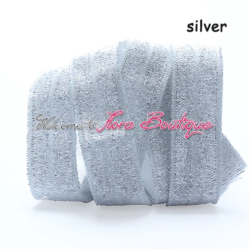 

Hot sale silver glitter thread fold over elastic for girl hair accessories, 100 yards/lot metallic foe
