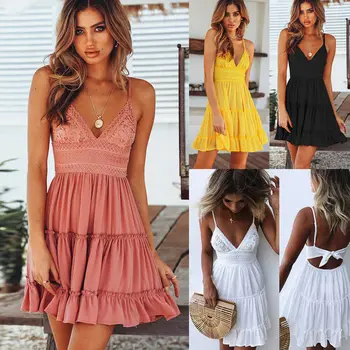 New Women Summer Holiday Boho Short Mini Dress V Neck High Waist Back Bow Evening Party Beach Dresses Sundress
New Women Summer Holiday Boho Short Mini Dress V Neck High Waist Back Bow Evening Party Beach Dresses Sundress