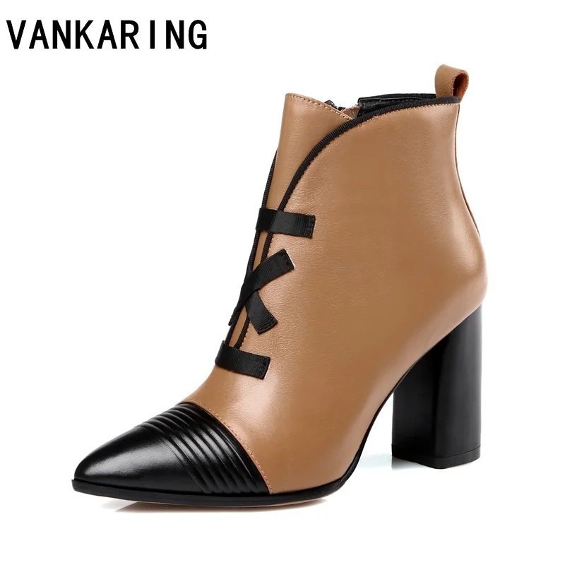 VANKARING genuine leather gladiator fashion women shoes high heels ankle boots pointed toe zip autumn shoes woman riding boots
VANKARING genuine leather gladiator fashion women shoes high heels ankle boots pointed toe zip autumn shoes woman riding boots
