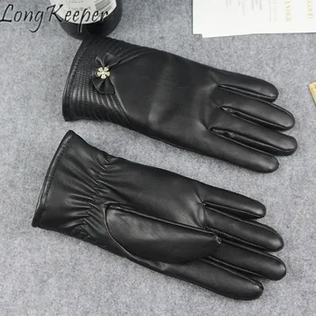 Long Keeper Woman Gloves Mittens Cotton PU Leather Velvet Touch Screen Bow Knot Fall Winter Female Black Driving Warm Fashion
Long Keeper Woman Gloves Mittens Cotton PU Leather Velvet Touch Screen Bow Knot Fall Winter Female Black Driving Warm Fashion