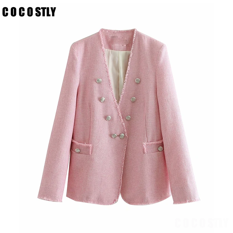 Vintage Stylish Double Breasted Frayed Tweed Jacket Coat Women Jackets V Neck Long Sleeve Tweed Outerwear Casual Casaco Femme
Vintage Stylish Double Breasted Frayed Tweed Jacket Coat Women Jackets V Neck Long Sleeve Tweed Outerwear Casual Casaco Femme