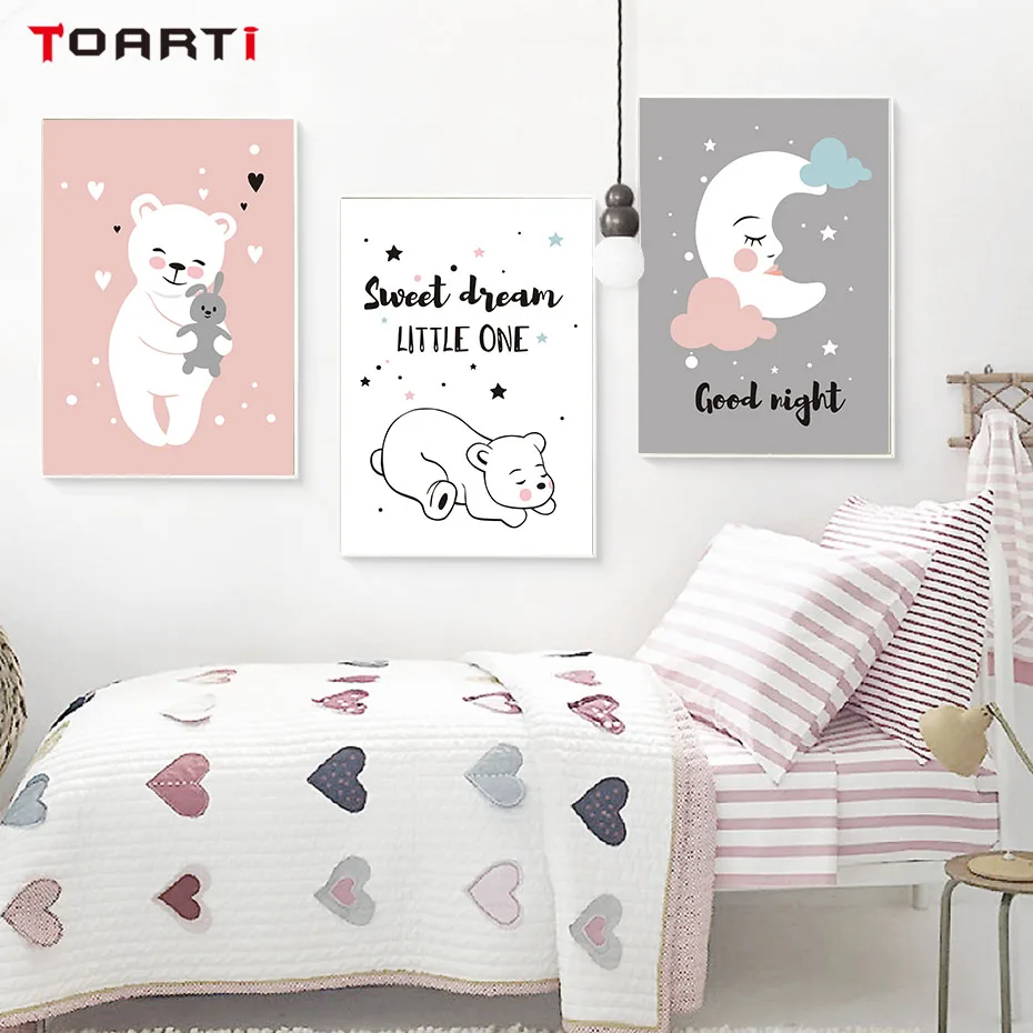 Cartoon Bear Moon Canvas Painting (1)